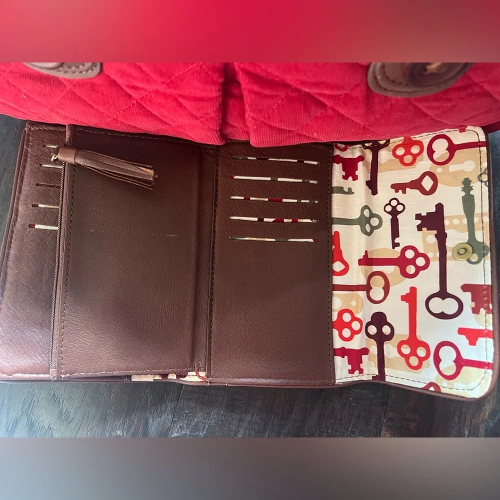VTG Vera Bradley Red Quilted Corduroy Satchel & Matching Wallet Equestrian/Prep